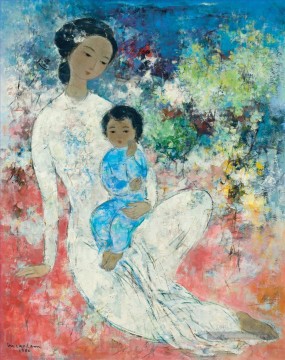 VCD Maternité dans Fleurs Asiatique Peinture à l'huile